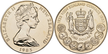 Новая Зеландия 1 доллар 1983 50 лет чеканки национальных монет, Елизавета II (1952-2022) KM 53 медно-никель UNC 00-00
