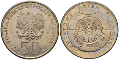 Польша 50 злотых 1981 MW, Продовольственная программа - ФАО Y 127 медно-никель UNC 81-746
