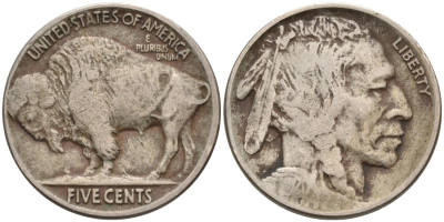 США 5 центов 1920 индеец, бизон KM 134 медно-никель 4563-231