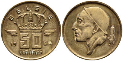 БЕЛЬГИЯ 50 САНТИМОВ 1964 BELGIE KM 149.1 бронза 4392-835