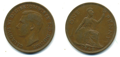 Великобритания 1 пенни 1940 Георг VI (1936-1952) KM 845, Spink 4114 бронза 4110-321