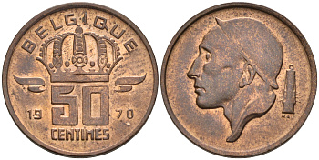 БЕЛЬГИЯ 50 САНТИМОВ 1970 BELGIQUE KM 148.1 бронза 4564-158