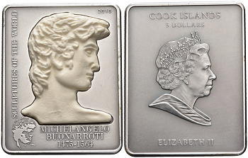 Острова Кука 5 долларов 2010 Давид (Микеланджело) серебро 1069-6-11