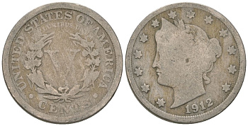 США 5 центов 1912 голова свободы KM 112 медно-никель 3336-451