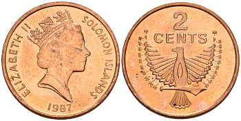 Соломоновы Острова 2 цента 1987 Елизавета II (1953-) KM 25 сталь плакированная бронзой aUNC 4561-425