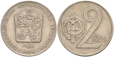 Чехословакия 2 кроны 1974 KM 75 медно-никель    4143-336