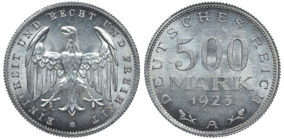 Германия 500 марок 1923 А KM 36, J.305 алюминий UNC 4587-541