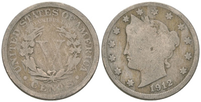 США 5 центов 1912 голова свободы KM 112 медно-никель 3336-451