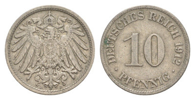 Германия 10 пфеннигов 1912 D, Вильгельм II (1888-1918) KM 12, J. 13 медно-никель 4640-323