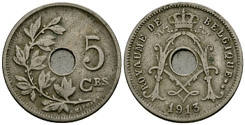 Бельгия 5 сантимов 1913 Belgique KM 66 медно-никель 4173-439