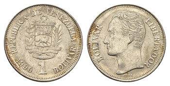 Венесуэла 1 боливар 1990 Симон Боливар Y 52a.2 сталь плакированная никелем 4662-915