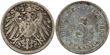 Германия 5 пфеннигов 1896 J J.12, KM 11 медно-никель    4598-1119