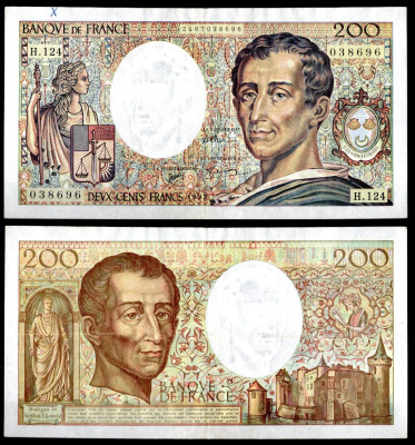 Франция 200 франков 1992 Pick 155 e бумага 7198-13-1-1