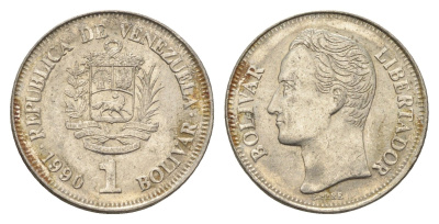 Венесуэла 1 боливар 1990 Симон Боливар Y 52a.2 сталь плакированная никелем 4662-915