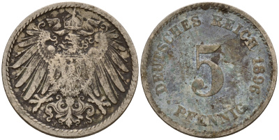 Германия 5 пфеннигов 1896 J J.12, KM 11 медно-никель    4598-1119