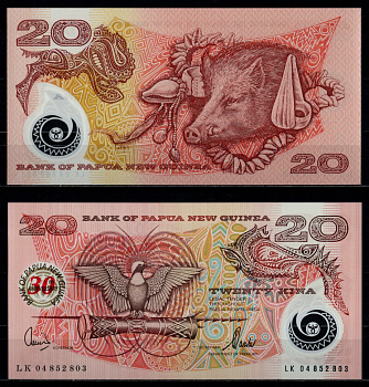 Папуа-Новая Гвинея 20 кина 2003 30-летие Банка Папуа Новой Гвинеи Pick 37 пластик UNC (пресс) 7195-2-3