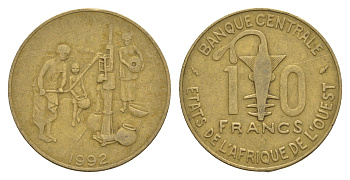 Западная Африка (BCEAO) 10 франков 1992 KM 10 медь алюминий никель 4656-844