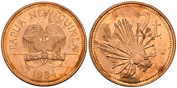 Папуа-Новая Гвинея 2 тойя 1984 Елизавета II (1953-) KM 2 бронза 4571-622