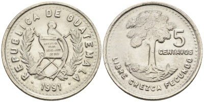 Гватемала 5 сентаво 1991 дерево KM 276.4 медно-никель 4588-763