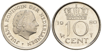 Нидерланды 10 центов 1976 Юлиана (1948-1980) КМ 182 никель 220-543