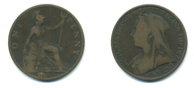 Великобритания 1 пенни 1895 Виктория (1837-1901) KM 790, Spink 3961 бронза 4383-536