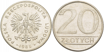 ПОЛЬША 20 ЗЛОТЫХ 1985 MW KM 153.1 медно-никель 213-841