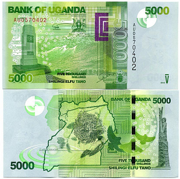 Уганда 5000 шиллингов 2013 птица и гнездо Pick 51 бумага UNC (пресс) 448-140-2