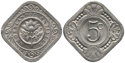 Нидерландские Антилы 5 центов 1967 Юлиана (1948-1980) KM 6 медно-никель 4576-1238