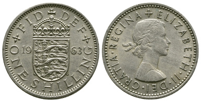 Великобритания 1 шиллинг 1963 Елизавета II (1952-2022), Английский герб KM 904, Spink 4147 медно-никель 4384-455