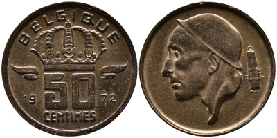 БЕЛЬГИЯ 50 САНТИМОВ 1972 BELGIQUE KM 148.1 бронза 4387-636