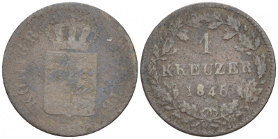 Бавария 1 крейцер 1846 Людвиг I (1825-1848) KM 422, AKS 88 серебро 73-636