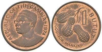 Гамбия 1 бутут 1974 ФАО - Еда для человечества KM 14 бронза UNC 4615-1051