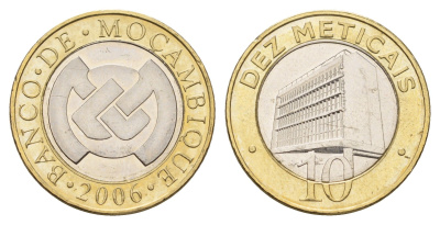 Мозамбик 10 метикалов 2006 KM 140 биметалл UNC 216-327