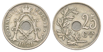 Бельгия 25 сантимов 1921 Belgie, Альберт I (1909-1934) KM 69 медно-никель 4538-642