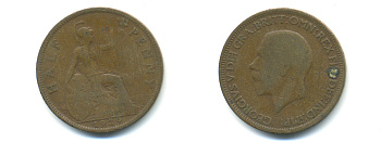 Великобритания 1/2 пенни 1929 Георг V (1910-1936) KM 837 Spink 4058 бронза 89-327