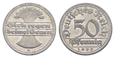 Германия 50 пфеннигов 1922 G KM 27, J. 301 алюминий 4646-1145
