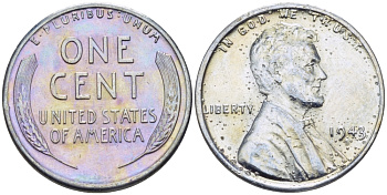 США 1 цент 1943 S (Сан-Франциско), Авраам Линкольн KM 132 a сталь плакированная цинком 39-122