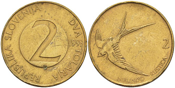 Словения 2 толара 1993 ласточка KM 5 никель латунь 4551-754