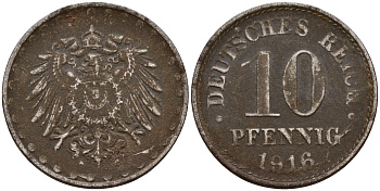 Германия 10 пфеннигов 1916 A J. 298, KM 20 железо    4603-737