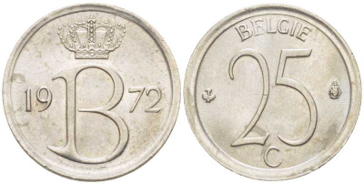 БЕЛЬГИЯ 25 САНТИМОВ 1972 BELGIE KM 154.1 медно-никель 201-1258