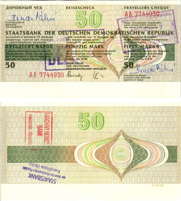 ГДР 50 марок 1990 дорожный чек, серия АА бумага UNC (пресс) 7375-12-2-1