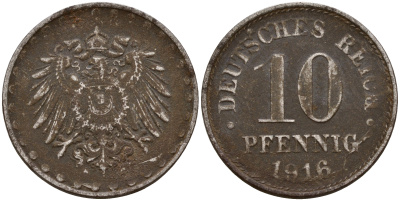 Германия 10 пфеннигов 1916 A J. 298, KM 20 железо    4603-737