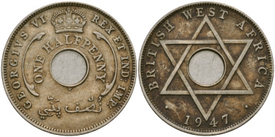 Британская Западная Африка 1/2 пенни 1947 H, Георг VI KM 18 медно-никель 25-1237