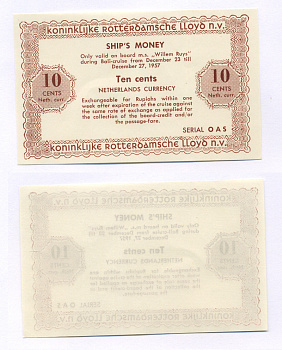 Нидерланды 10 центов 1957 на покупку товаров, бакалеи, гастрономии, хлеба, галантерии в магазине KONINKLIJKE ROTTERDAMSCHE LLOYD N.V   бумага  UNC (пресс) 444-69-1-2
