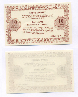 Нидерланды 10 центов 1957 на покупку товаров, бакалеи, гастрономии, хлеба, галантерии в магазине KONINKLIJKE ROTTERDAMSCHE LLOYD N.V   бумага  UNC (пресс) 444-69-1-2