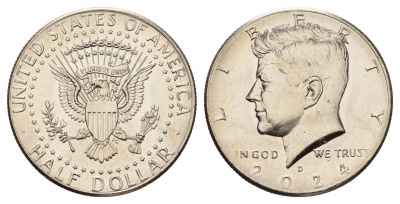 США 1/2 доллара (50 центов) 2024 D, Джон Кеннеди KM A202b медь плакированная медно-никелем UNC 4667-123