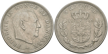 Дания 5 крон 1965 Фредерик IX (1947-1972) KM 853 медно-никель 81-235