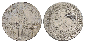 Лайхлинген 50 пфеннигов 1920 Funck 284.2, Men18 18217.2 железо 1528-225