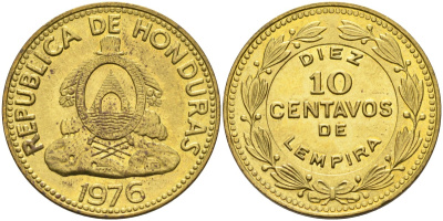 Гондурас 10 сентаво 1976 KM 76.1а латунь UNC 4367-734