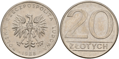Польша 20 злотых 1988 MW KM 153.1 медно-никель    4601-1122